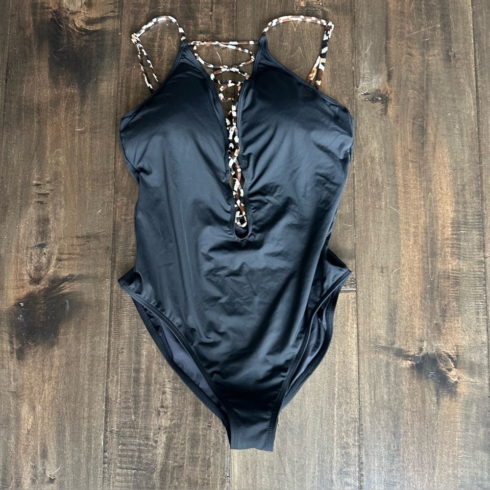 La Blanca Women's Wild Safari High Neck Lace Up Plus One Piece Swimsuit Size 14 - Picture 3 of 4
